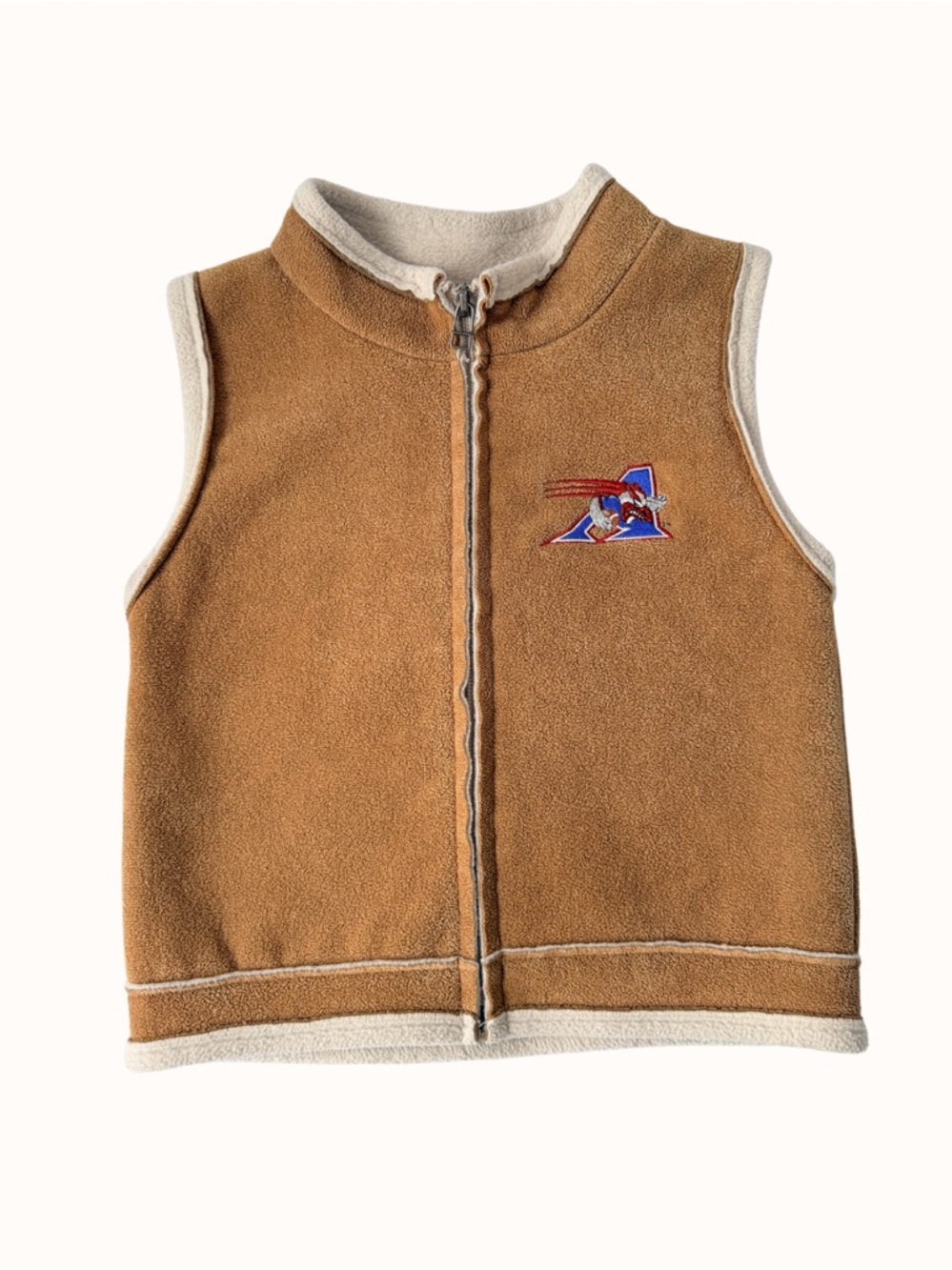 Vintage Y2K Kids "Alouette de Montréal" Tan  Fleece Vest 2T Kids.